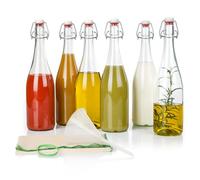 myFERMENTS Kit 6 Bouteilles 750ml en Verre Épais avec Bouchon Mécanique Hermétique | Set Complet Fermentation Bière Kombucha Kéfir Huile | Entonnoir 10cm, Tissu 50x50cm, Joint Porcelaine
