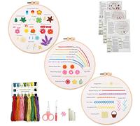 Myfilicity Kit d'entraînement au point pour débutants, 3 kits de démarrage de broderie, apprenez 30 techniques de couture différentes pour les amateurs d'artisanat