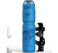 MYFOREST 700ml Gourde isotherme pour vélo, doublure en acier chirurgical inodore, meilleure prise en main pour les sentiers accidentés, ouverture rapide, bouchon anti-poussière (Lot loup bleu)