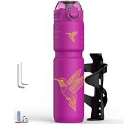 MYFOREST 700ml Gourde isotherme pour vélo, doublure en acier chirurgical inodore, meilleure prise en main pour les sentiers accidentés, ouverture rapide, bouchon anti-poussière (Lot colibri magenta)
