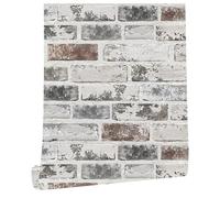 myforHD Papier Peint Auto-adhésif Effet Brique 44cmX1000cm Pierre Feuilles Autocollant Amovible Décoratif PVC Vinyle Film Imperméable pour Mur de Cuisine Salon Chambre