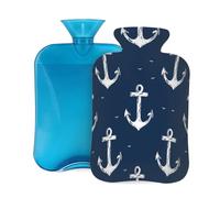 Myfsucce Bouillotte de 2 L avec housse - Imprimé ancre nautique - Sac d'eau chaude réutilisable en PVC pour soulager la douleur, les crampes et la chaleur (31 x 20,3 cm)
