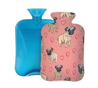 Myfsucce Bouillotte de 2 L avec housse - Imprimé carlin, chiot - Cœur - Réutilisable en PVC pour soulager la douleur, les crampes et la chaleur - 31 x 20,3 cm