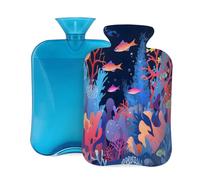 Myfsucce Bouillotte de 2 L avec housse - Imprimé chants sous-marins - Réutilisable en PVC pour soulager la douleur, les crampes et la chaleur (31 x 20,3 cm)