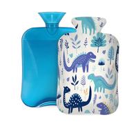 Myfsucce Bouillotte de 2 L avec housse imprimé dinosaure bleu de dessin animé - Bouillotte réutilisable en PVC pour soulager la douleur, les crampes et la chaleur (31 x 20,3 cm)