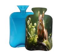 Myfsucce Bouillotte de 2 L avec housse imprimé écureuil de la forêt - Bouillotte réutilisable en PVC pour soulager la douleur, les crampes et la chaleur (31 x 20,3 cm)