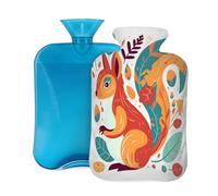 Myfsucce Bouillotte de 2 L avec housse - Imprimé feuilles d'écureuil abstrait - Bouillotte réutilisable en PVC pour soulager la douleur, les crampes et la chaleur (31 x 20,3 cm)