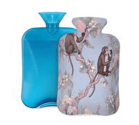 Myfsucce Bouillotte de 2 L avec housse imprimé fleur de singe - Bouillotte réutilisable en PVC pour soulager la douleur, les crampes et la chaleur (31 x 20,3 cm)