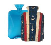 Myfsucce Bouillotte de 2 L avec housse imprimé motif ancre vintage rayée - Bouillotte réutilisable en PVC pour soulager la douleur, les crampes et la chaleur (31 x 20,3 cm)