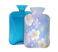 Myfsucce Bouillotte de 2 l avec housse imprimé motif bleu Sakura étoilé - Bouillotte réutilisable en PVC pour soulager la douleur, les crampes et la chaleur (31 x 20,3 cm)