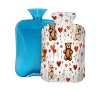 Myfsucce Bouillotte de 2 L avec housse imprimé ours amour cœur - Bouillotte réutilisable en PVC pour soulager la douleur, les crampes et la chaleur (31 x 20,3 cm)