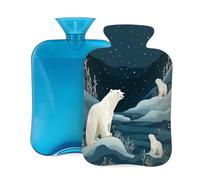 Myfsucce Bouillotte de 2 L avec housse - Imprimé ours blanc de dessin animé - Bouillotte réutilisable en PVC pour soulager la douleur, les crampes et la chaleur (31 x 20,3 cm)