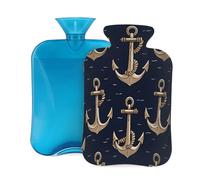 Myfsucce Bouillotte de 2 L avec housse imprimée motif ancre nautique - Bouillotte réutilisable en PVC pour soulager la douleur, les crampes et la chaleur (31 x 20,3 cm)