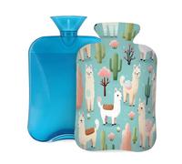 Myfsucce Bouillotte de 2 L avec housse - Motif alpaga, lama, cactus - Réutilisable en PVC pour soulager la douleur, les crampes et la chaleur (31 x 20,3 cm)