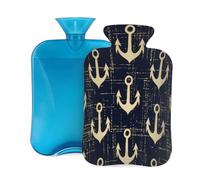 Myfsucce Bouillotte de 2 l avec housse - Motif ancre bleu marine - Sac d'eau chaude réutilisable en PVC pour soulager la douleur, les crampes et la chaleur (31 x 20,3 cm)