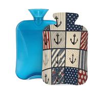 Myfsucce Bouillotte de 2 l avec housse motif ancre - Bouillotte réutilisable en PVC pour soulager la douleur, les crampes et la chaleur (31 x 20,3 cm)