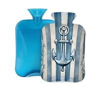 Myfsucce Bouillotte de 2 L avec housse, motif ancre de mer, rayures et fleurs - Bouillotte réutilisable en PVC pour soulager la douleur, les crampes et la chaleur (31 x 20,3 cm)