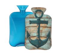 Myfsucce Bouillotte de 2 L avec housse motif ancre grain de bois - Bouillotte réutilisable en PVC pour soulager la douleur, les crampes et la chaleur (31 x 20,3 cm)