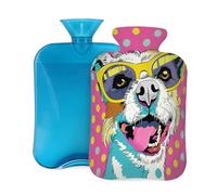 Myfsucce Bouillotte de 2 L avec housse, motif lunettes de chien, sac d'eau chaude réutilisable en PVC pour soulager la douleur, les crampes et la chaleur (31 x 20,3 cm)