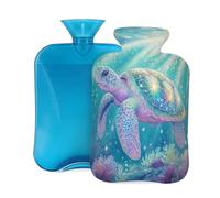 Myfsucce Bouillotte de 2 L avec housse motif tortue arc-en-ciel, lumière du soleil, océan - Sac d'eau chaude réutilisable en PVC pour soulager la douleur, les crampes et la chaleur (31 x 20,3 cm)