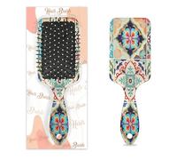 Myfsucce Brosse à cheveux pour femme - Brosse démêlante de massage avec motif damassé bohème en céramique mexicaine - Brosse à cheveux lissante antistatique pour cheveux mouillés/secs