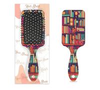 Myfsucce Brosse à cheveux pour femme - Brosse démêlante de massage avec motif de livres, brosse à cheveux lissante antistatique pour cheveux mouillés/secs