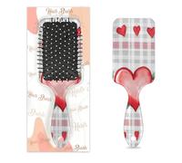 Myfsucce Brosse à cheveux pour femme - Brosse démêlante de massage avec motif rose à carreaux et cœurs, brosse à cheveux lissante antistatique pour cheveux mouillés/secs