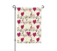 Myfsucce Drapeau de jardin double face, notes de musique, cœurs beiges, drapeaux décoratifs pour pelouse, décoration extérieure - Résistant aux intempéries et double couture - 45 x 32 cm