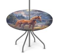 Myfsucce Fantasy Horse Forest Nappe d'extérieur imperméable avec trou pour parapluie et bord élastique Design ajusté pour terrasse, jardin et pique-nique Polyester anti-décoloration avec fermeture