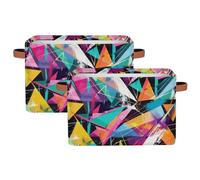 Myfsucce Lot de 2 boîtes de rangement en tissu avec poignées, formes géométriques colorées, grands paniers de rangement pliables pour la maison, 38,1 x 27,9 x 24,1 cm