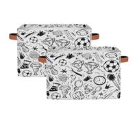 Myfsucce Lot de 2 boîtes de rangement en tissu avec poignées, motif icônes sportives, grands paniers de rangement pliables pour la maison, 38,1 x 27,9 x 24,1 cm, blanc