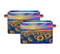 Myfsucce Lot de 2 grandes boîtes de rangement pliables en tissu avec poignées, champ de tournesol, coucher de soleil pour la maison, 38,1 x 27,9 x 24,1 cm