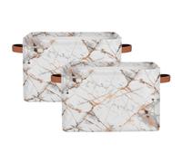 Myfsucce Lot de 2 paniers de rangement rectangulaires en tissu marbré blanc pour étagères, vêtements, boîte de rangement pour chambre à coucher, salle de bain