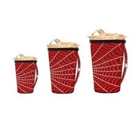Myfsucce Lot de 3 manchons réutilisables pour tasse à café glacé avec poignée pour boissons glacées et chaudes de 473 à 946 ml, motif toile d'araignée rouge et blanche