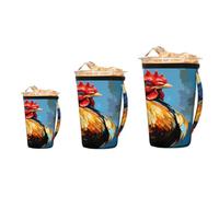 Myfsucce Lot de 3 manchons réutilisables pour tasse à café glacé avec poignée pour boissons glacées et chaudes de 473 à 946 ml, motif coq de poulet, peinture de poulet