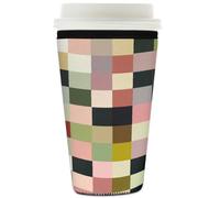 Myfsucce Manchon réutilisable en néoprène pour tasse à café glacé avec imprimé à carreaux colorés, épaisseur de 2 mm, taille 946 ml
