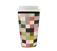 Myfsucce Manchon réutilisable en néoprène pour tasse à café glacé avec imprimé à carreaux colorés, épaisseur de 2 mm, taille de 473 à 532 ml