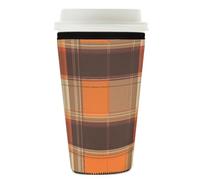 Myfsucce Manchon réutilisable en néoprène pour tasse à café glacé avec imprimé à carreaux de buffle orange, épaisseur de 2 mm, taille de 760 à 800 ml