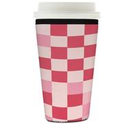Myfsucce Manchon réutilisable en néoprène pour tasse à café glacé avec imprimé à carreaux roses, épaisseur de 2 mm, 946 ml