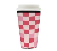 Myfsucce Manchon réutilisable en néoprène pour tasse à café glacé avec imprimé à carreaux roses, épaisseur de 2 mm, 650 à 710 ml