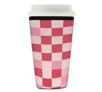Myfsucce Manchon réutilisable en néoprène pour tasse à café glacé avec imprimé à carreaux roses, épaisseur de 2 mm, 760 à 800 ml