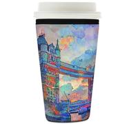 Myfsucce Manchon réutilisable en néoprène pour tasse à café glacé avec imprimé aquarelle London Bridge, 2 mm d'épaisseur, 946 ml