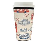 Myfsucce Manchon réutilisable en néoprène pour tasse à café glacé avec imprimé bus londonien britannique Big Ben, épaisseur de 2 mm, taille de 760 à 800 ml