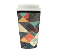Myfsucce Manchon réutilisable en néoprène pour tasse à café glacé avec imprimé carreaux géométriques vintage, épaisseur de 2 mm, taille de 650 à 680 ml