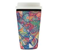 Myfsucce Manchon réutilisable en néoprène pour tasse à café glacé avec imprimé carreaux géométriques bohèmes, épaisseur de 2 mm, taille de 747 à 893,8 g