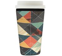 Myfsucce Manchon réutilisable en néoprène pour tasse à café glacé avec imprimé carreaux géométriques vintage, épaisseur de 2 mm, 946 ml