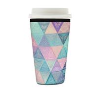 Myfsucce Manchon réutilisable en néoprène pour tasse à café glacé avec imprimé carreaux triangulaires pastel, épaisseur de 2 mm, taille de 650 à 680 ml