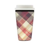 Myfsucce Manchon réutilisable en néoprène pour tasse à café glacé avec imprimé écossais marron à carreaux, épaisseur de 2 mm, 473,6 à 532 ml