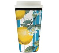 Myfsucce Manchon réutilisable en néoprène pour tasse à café glacé avec imprimé floral citron, 2 mm d'épaisseur, 946 ml