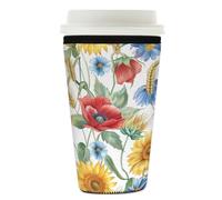 Myfsucce Manchon réutilisable en néoprène pour tasse à café glacé avec imprimé floral de tournesol, coquelicot, marguerite, 2 mm d'épaisseur, 760 à 800 ml